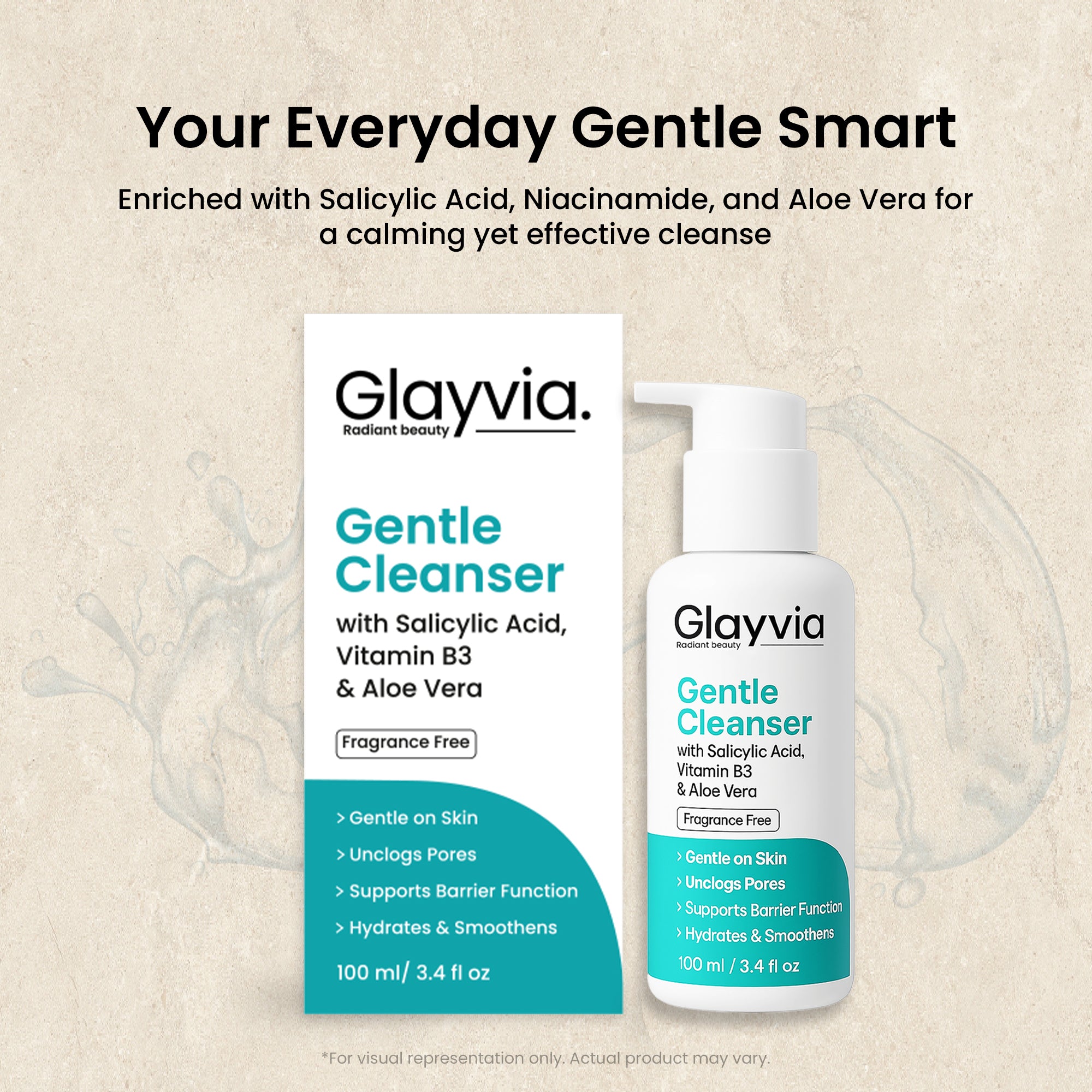 Glayvia Gentle Cleanser with Salicylic Acid, Vitamin B3 and Aloe Vera – fragrance free daily cleanser for AM and PM routine