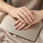 Two hands wearing Glayvia rose champagne semi-cured gel nail wraps demonstrating salon-quality gel manicure finish (NG200228)