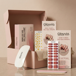 Glayvia semi cured gel nail wraps starter kit with mini UV LED nail lamp, nude pink gift box bundle for at home gel manicure in Australia.