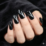 Onyx Cat Eye black semi cured gel nail wraps in glossy magnetic finish on short rounded natural nails.